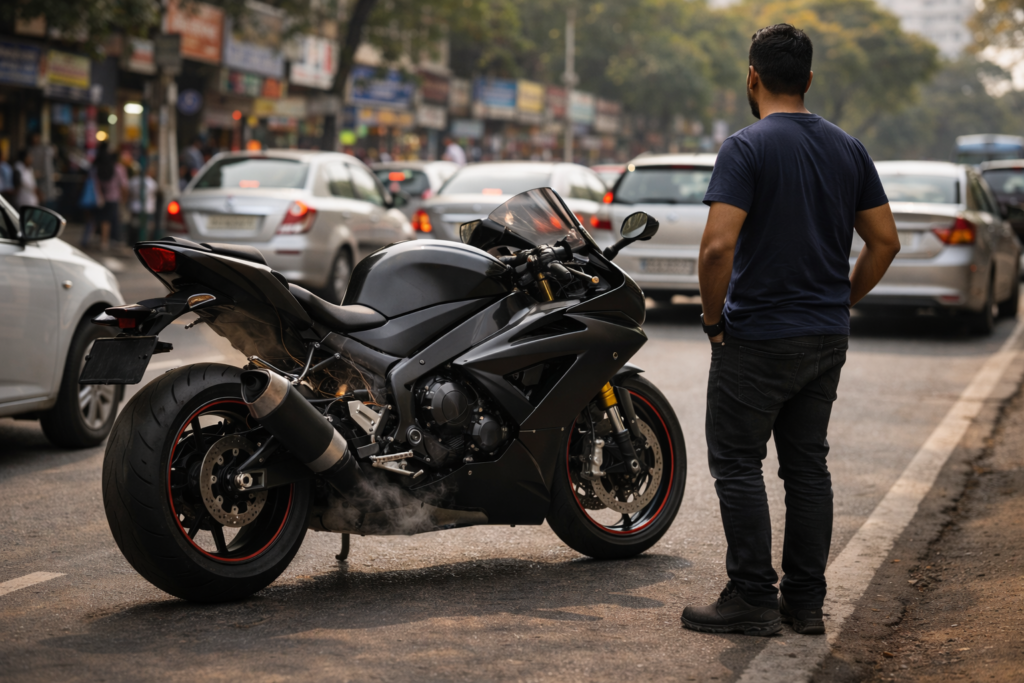 Superbike facing heat and traffic challenges in Indian city conditions